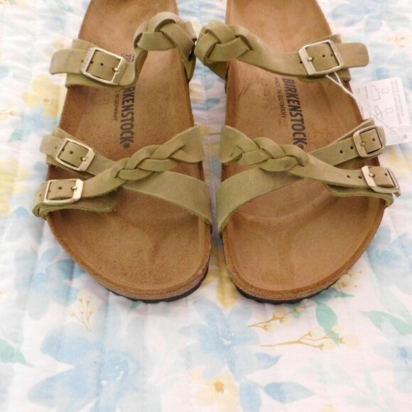 NEW Birkenstock Franca Braided Olive Natural Leather Oiled Cork 1023959 Sz 11 - Picture 4 of 8